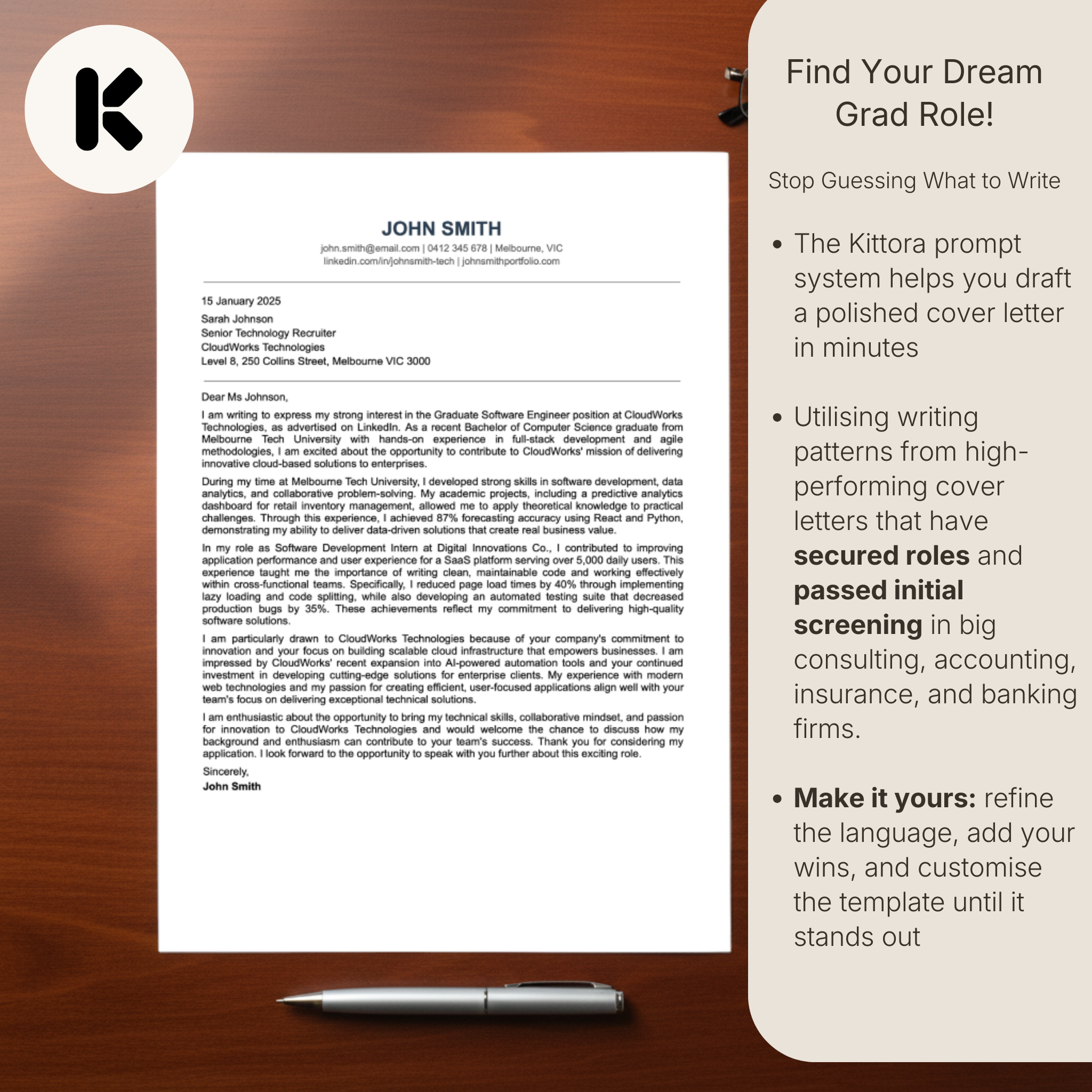 Australian Tech and Business Graduate Cover Letter Kit