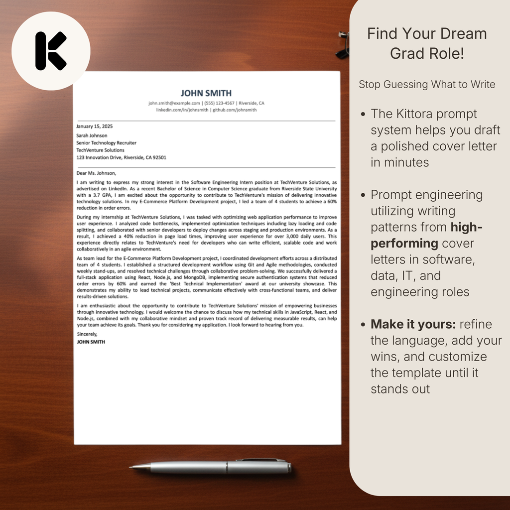 US Software and Data Graduate Cover Letter Kit