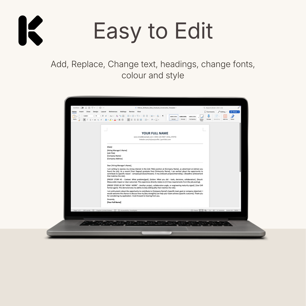 US Software and Data Graduate Cover Letter Kit